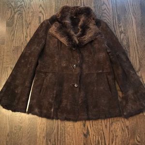 Fur lined suede leather jacket.